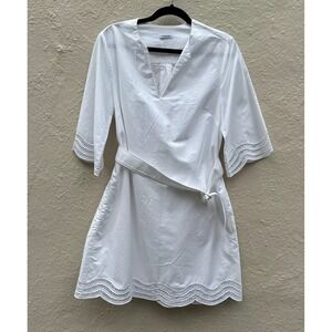 P.A.R.O.S.H. White Cotton Wrap Dress Lace Trim 3/4Sleeve Italy Resort Mini Dress